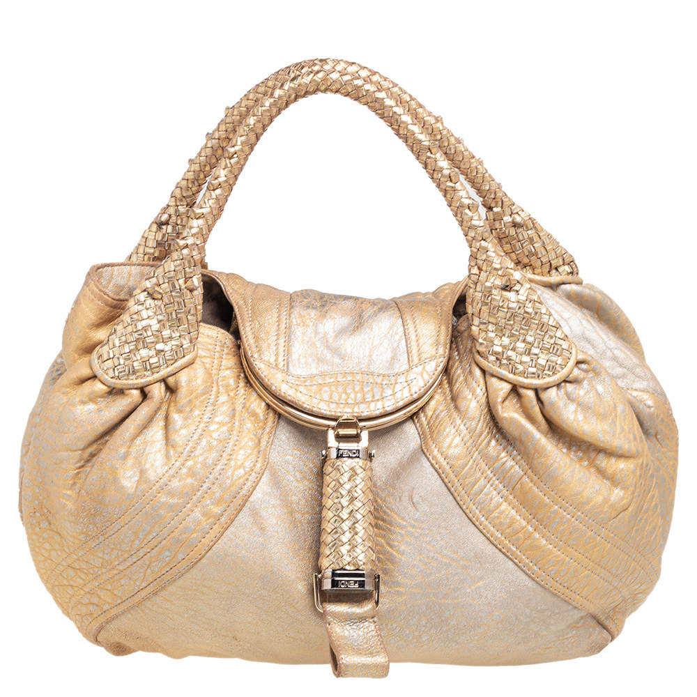 Fendi Gold Holographic Textured Leather Spy Bag