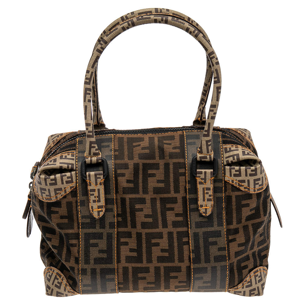 Pre Owned Fendi Tobacco Zucca Coated and Canvas B Mix Boston Bag