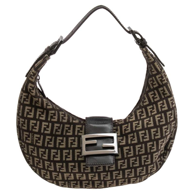 Pre Owned Fendi Beige/Brown Zucchino Canvas and Leather Flap Hobo