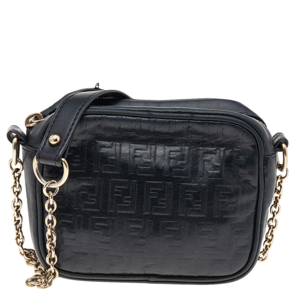ショルダーバッグ・ポシェット FENDI Crossbody Bags Women Leather Black Fendi Black Logo Embossed Leather Crossbody Bag Fendi | TLC