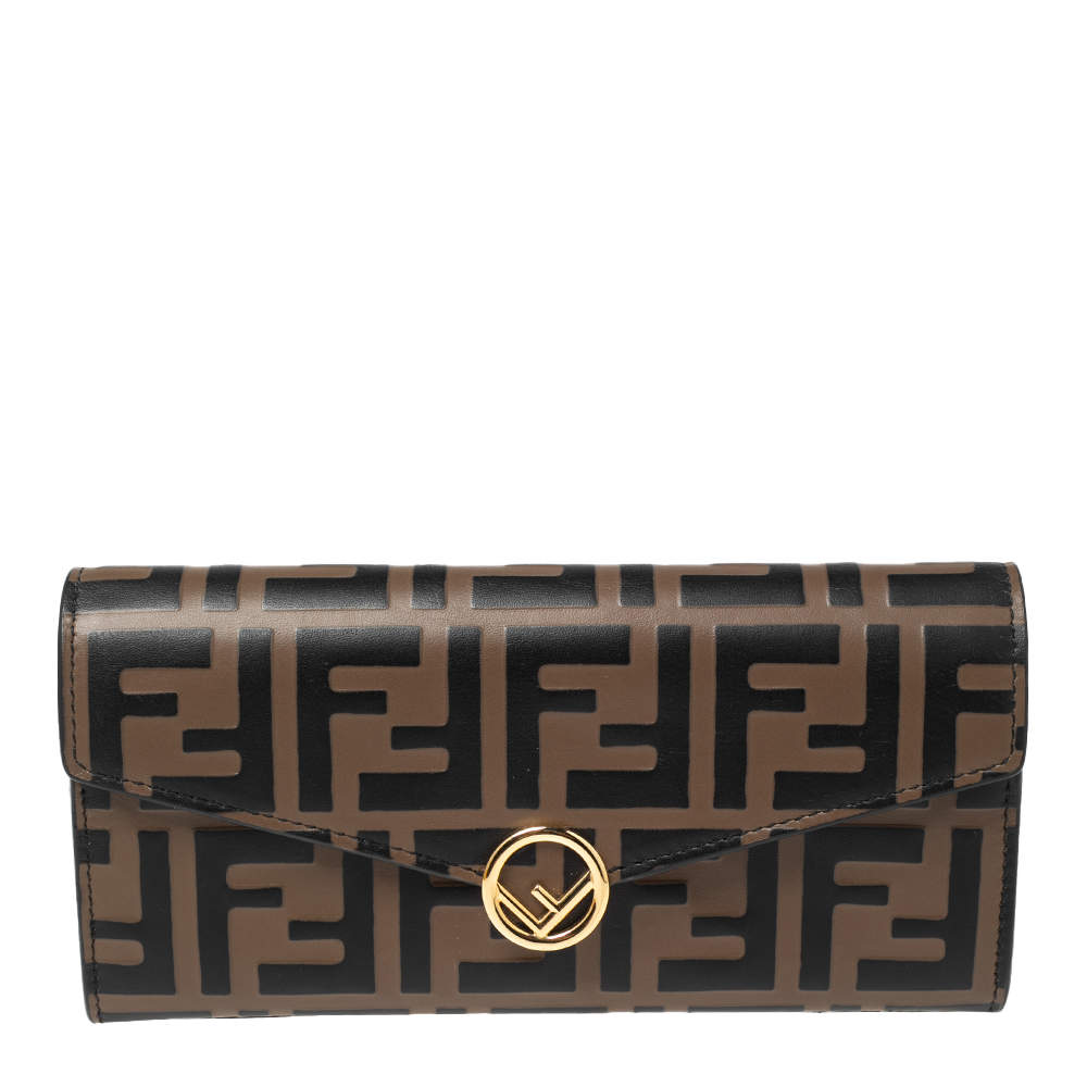 Fendi Tobacco Zucca Leather Flap Continental Wallet 