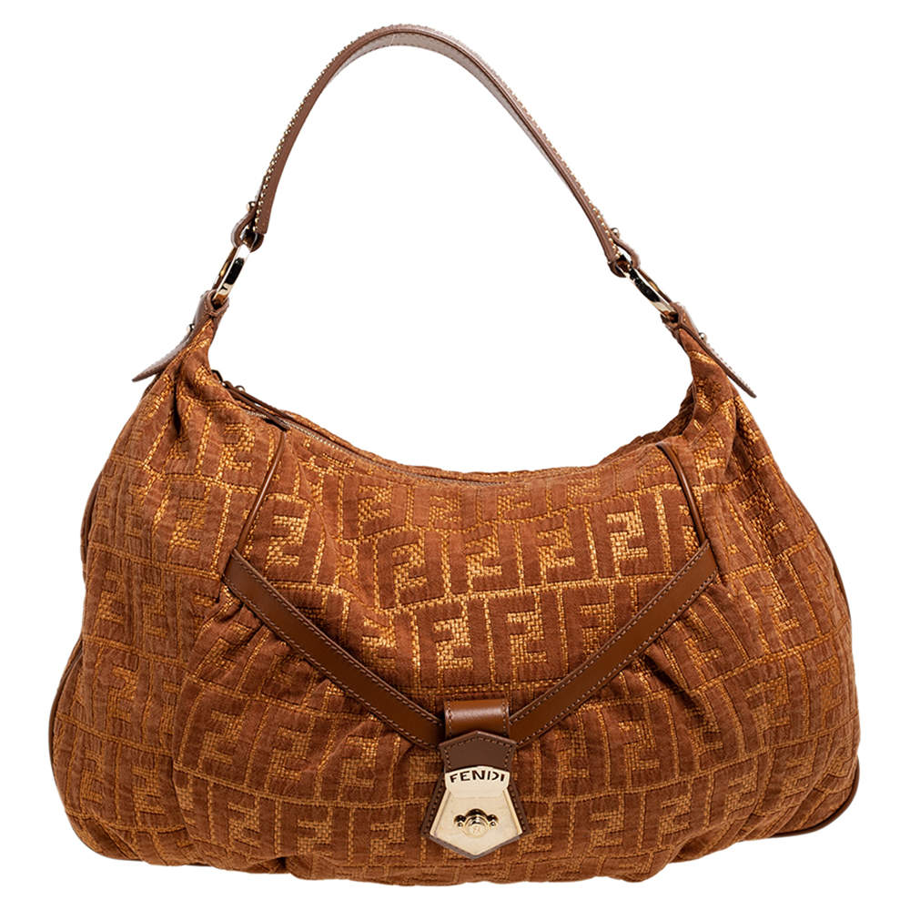 Pre Owned Fendi Brown Zucchino Coated Canvas and Leather Hobo