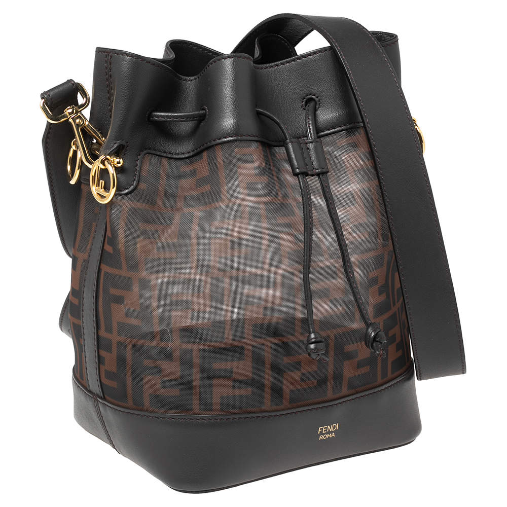 Fendi Brown Zucca Mesh And Leather Mon Tresor Grande Bucket Bag