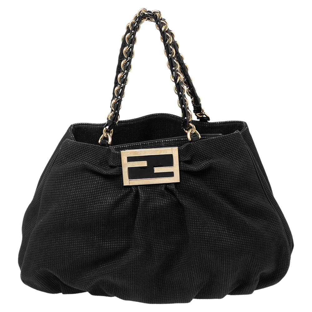 Pre Owned Fendi Black Canvas Large Mia Shoulder Bag