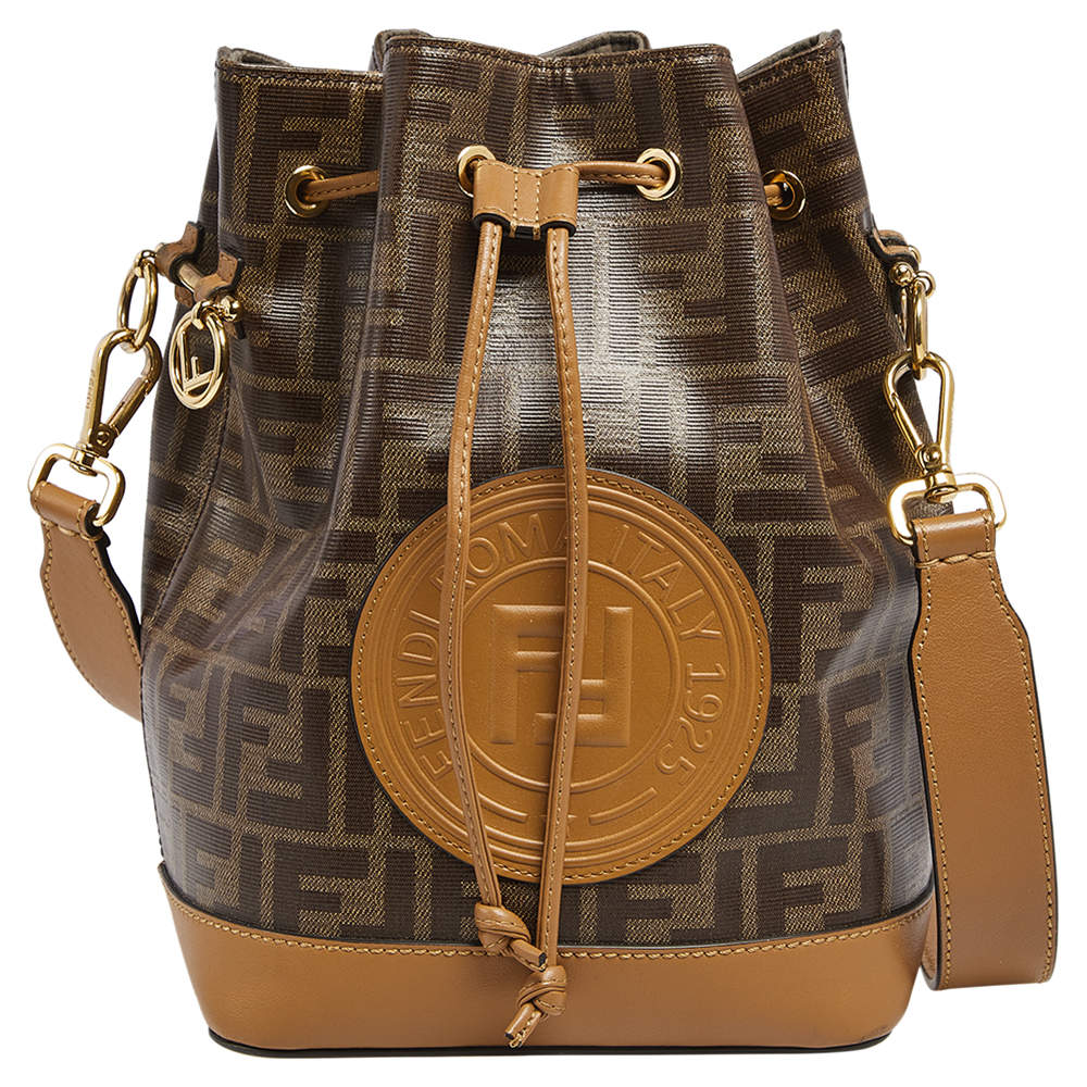 Fendi Brown Zucca Coated Canvas and Leather Mon Tresor Drawstring Bucket Bag