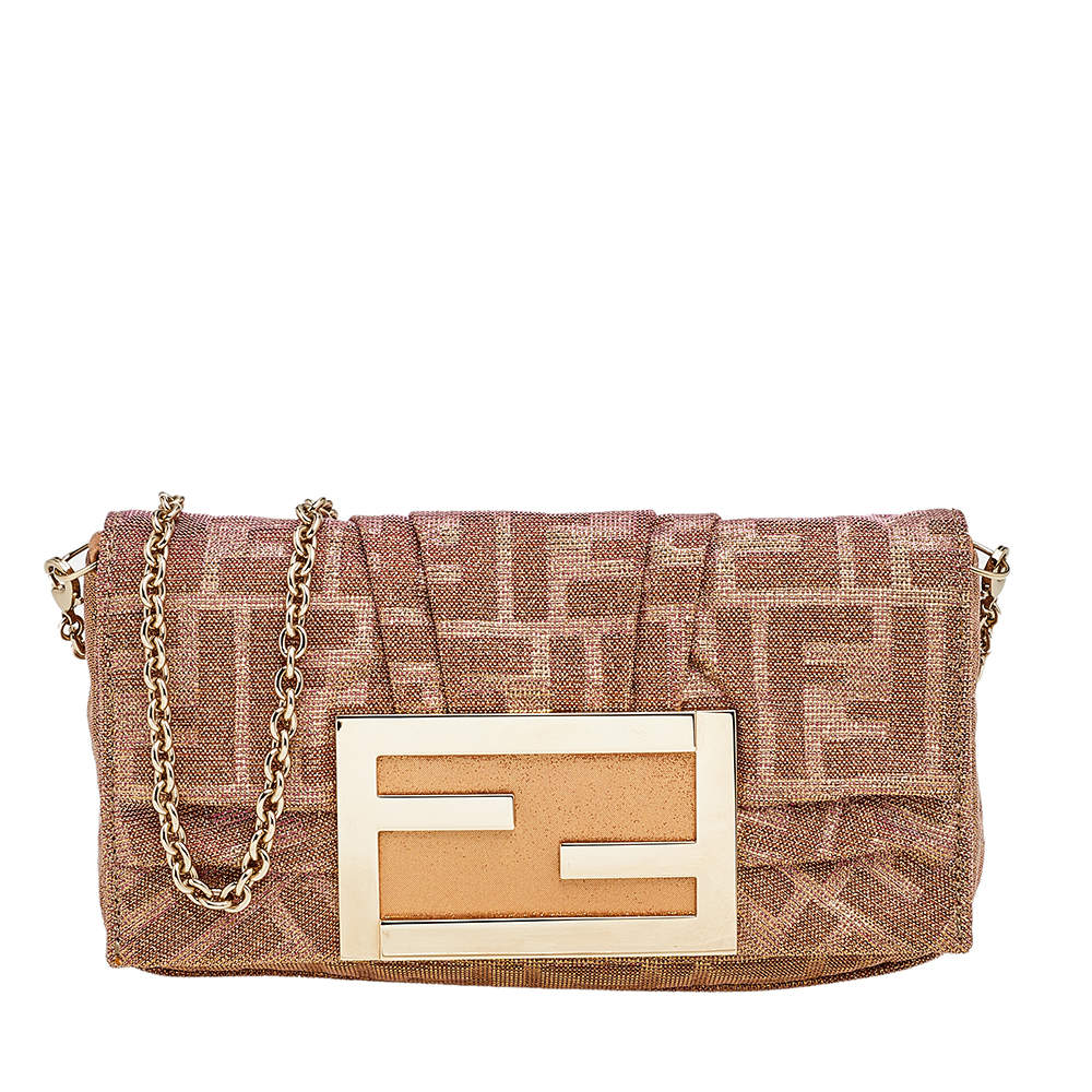 Pre Owned Fendi Metallic Multicolor Zucca Lurex Mia Chain Clutch