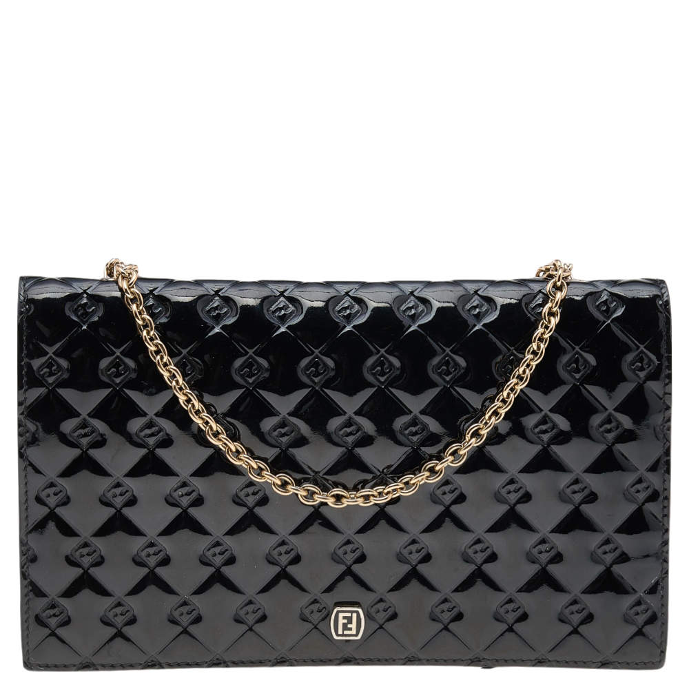 Pre Owned محفظة بسلسلة فندي فنديليشيوس جلد لامع أسود 