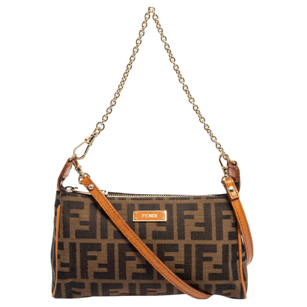 Fendi Tobacco/Mustard Zucca Canvas Mini Chain Pochette 