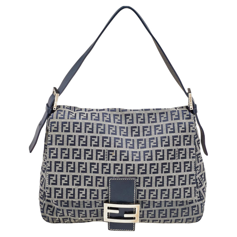 Pre Owned Fendi Blue/Grey Zucchino Canvas Mama Forever Shoulder Bag