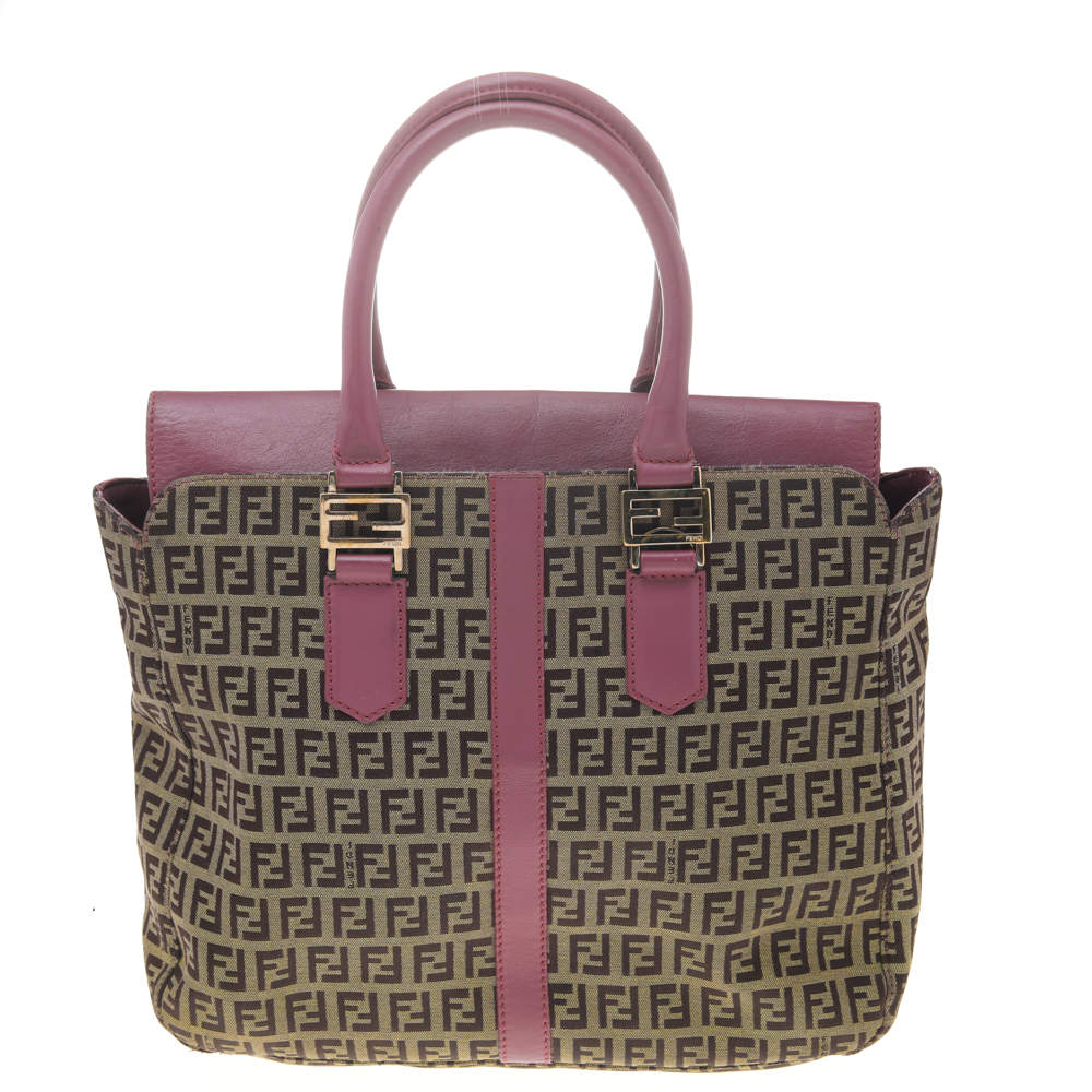 مملوكة مسبقًا Fendi Brown/Pink Zucchino Canvas And Leather Tote