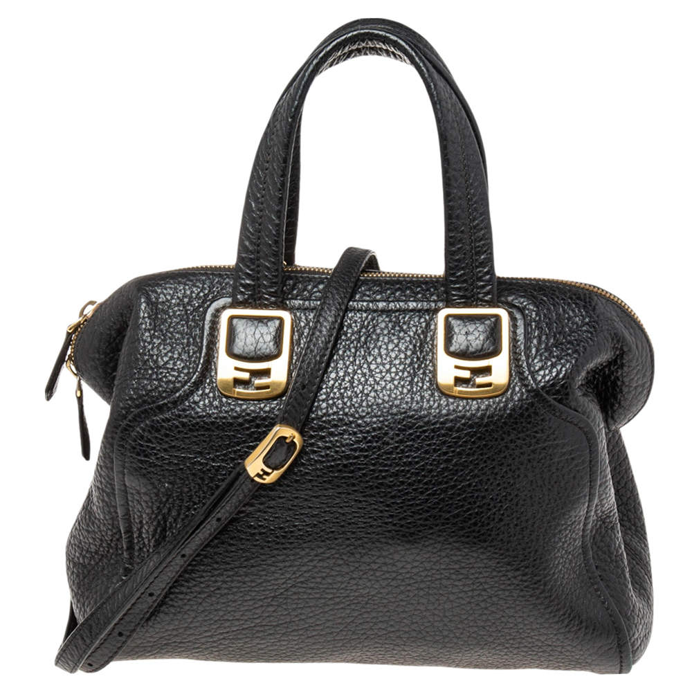 Pre Owned Fendi Black Pebbled Leather Small Chameleon Tote