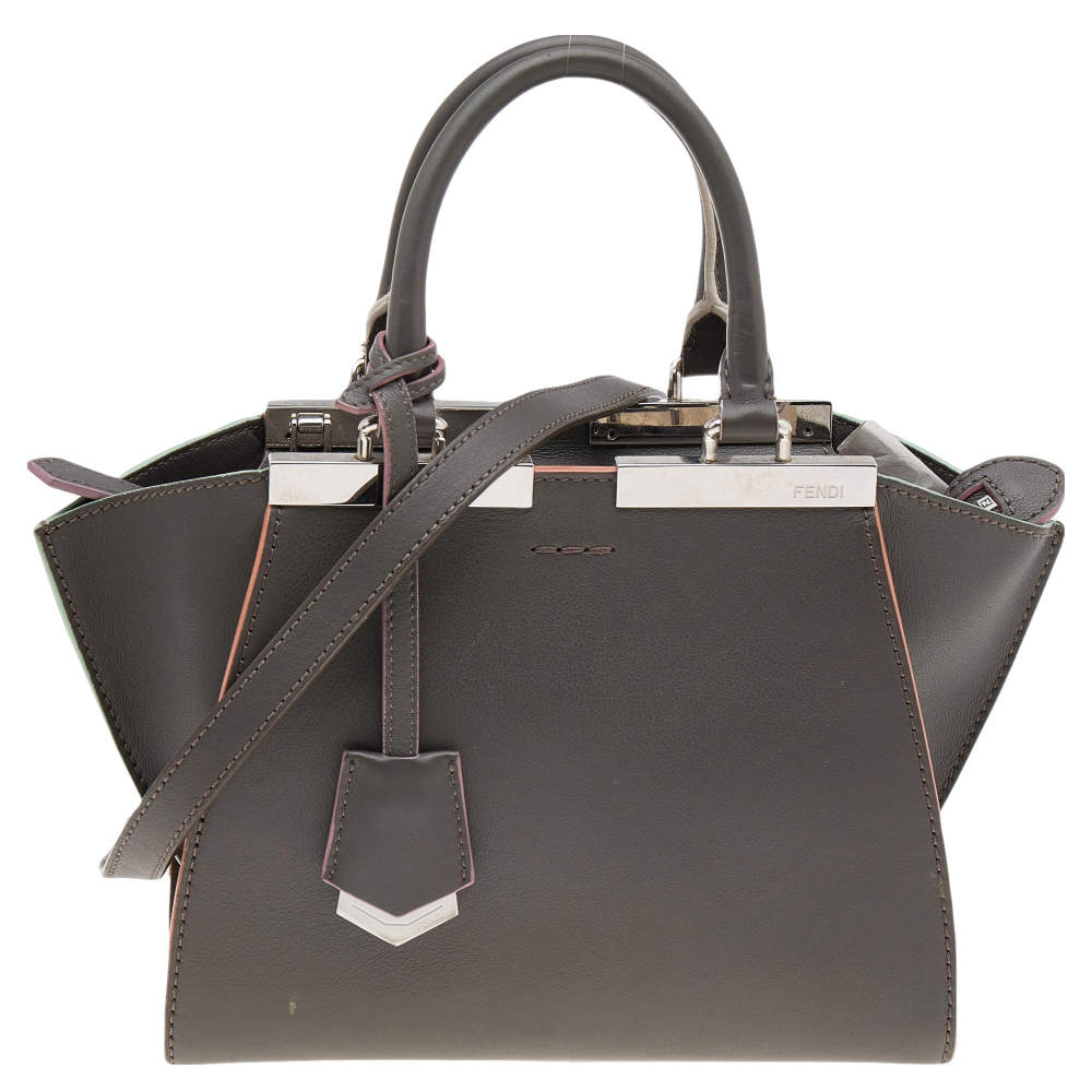 مملوكة مسبقًا Fendi Dark Khaki Leather Mini 3Jours Tote