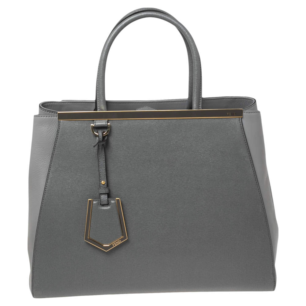 Pre Owned Fendi Grey Leather Medium 2Jours Tote