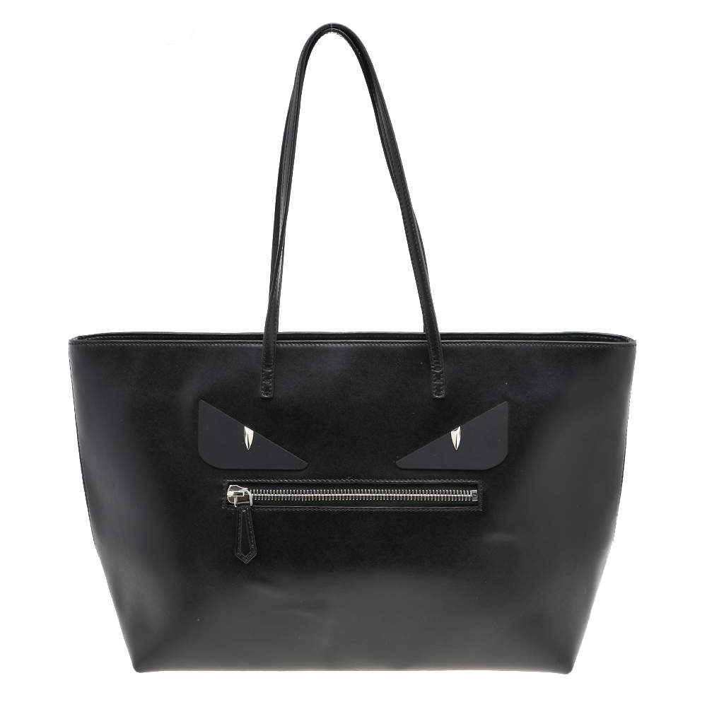 Pre Owned Fendi Black Leather Monster Roll Tote