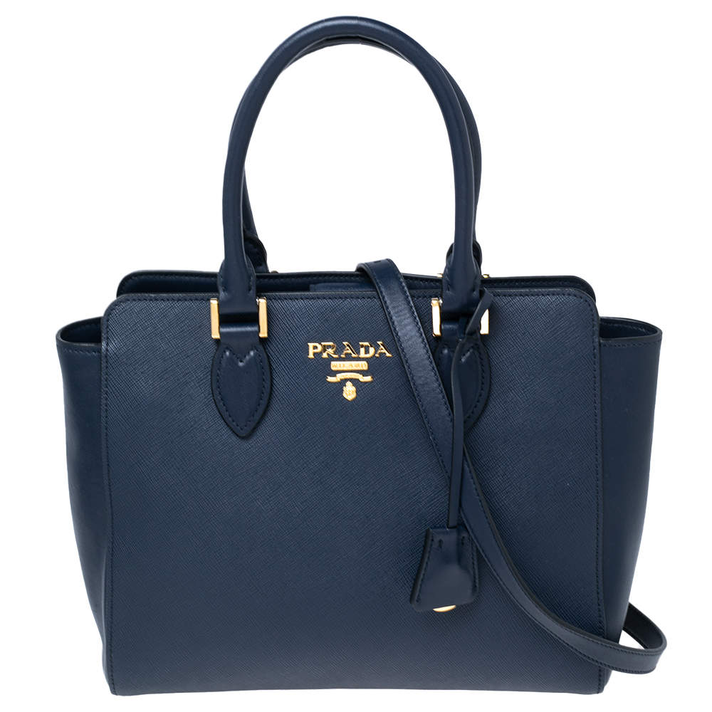 Pre Owned Prada Navy Blue Saffiano Lux Leather Tote