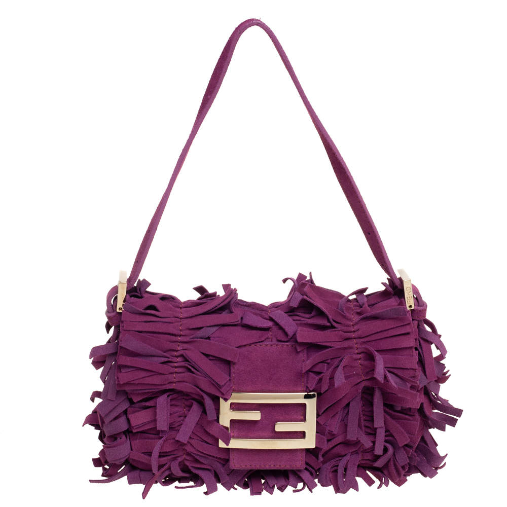 Fendi Purple Suede Fringe Baguette Bag