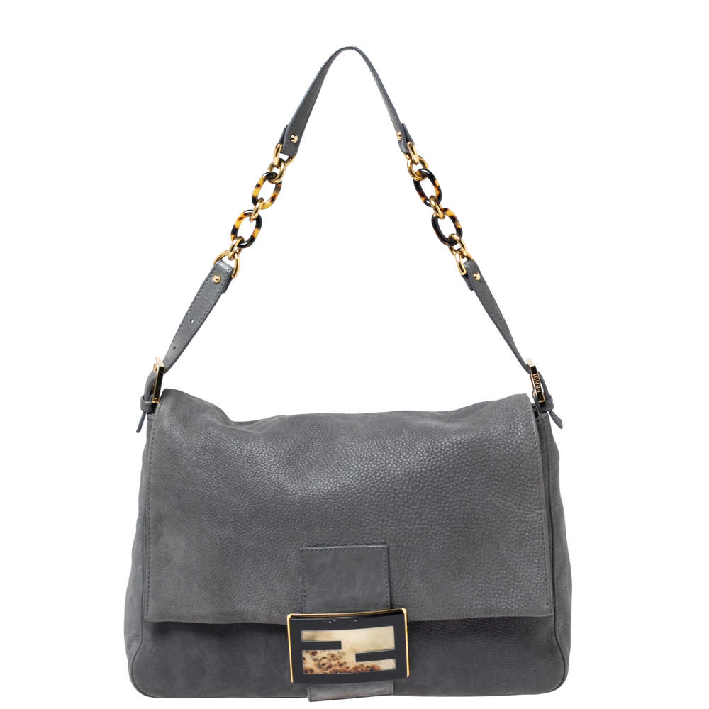 مملوكة مسبقًا Fendi Grey Iridescent Leather Mama Forever Large Flap Shoulder Bag