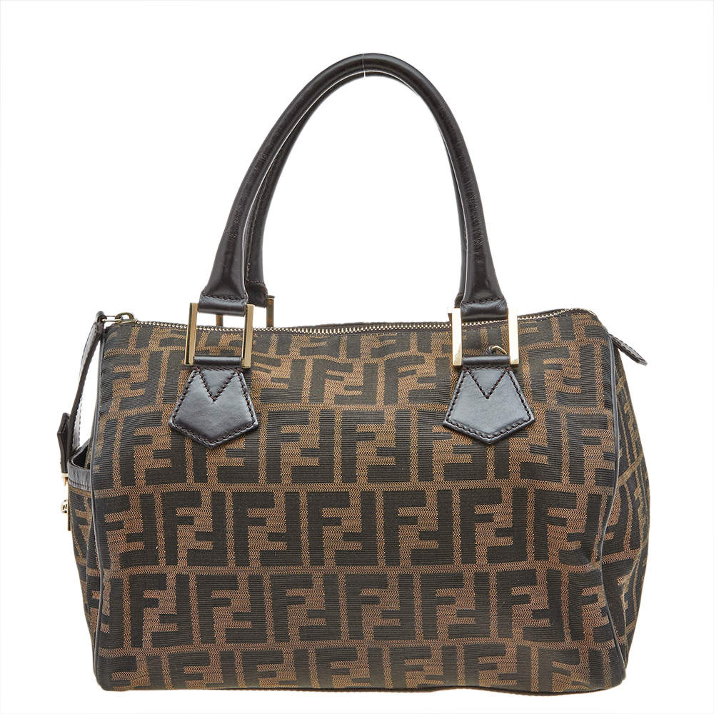 Pre Owned Fendi Tobacco Zucca Canvas and Leather Medium Chef Boston Bag