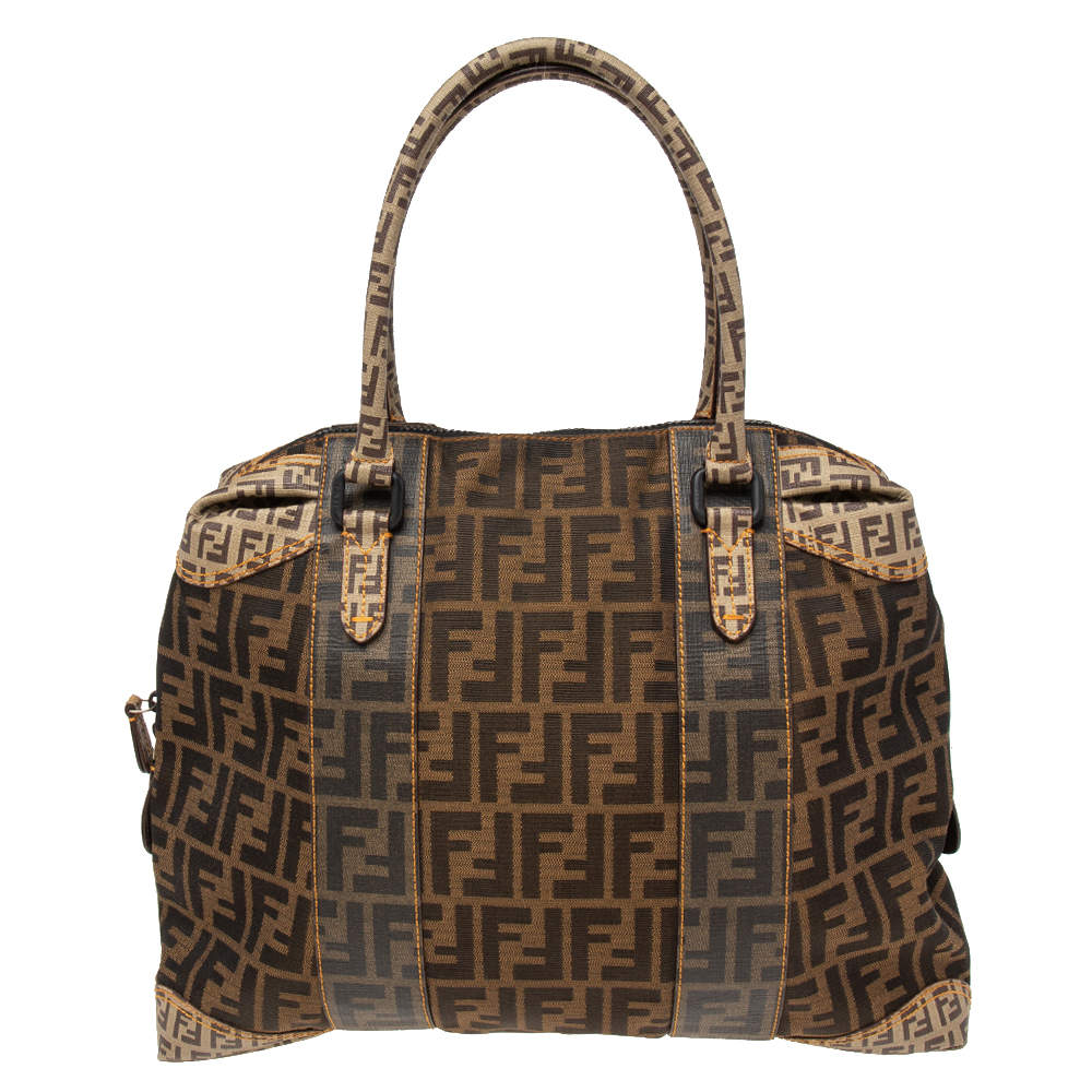 Pre Owned Fendi Tobacco Zucca Coated and Canvas Mixed Media Satchel