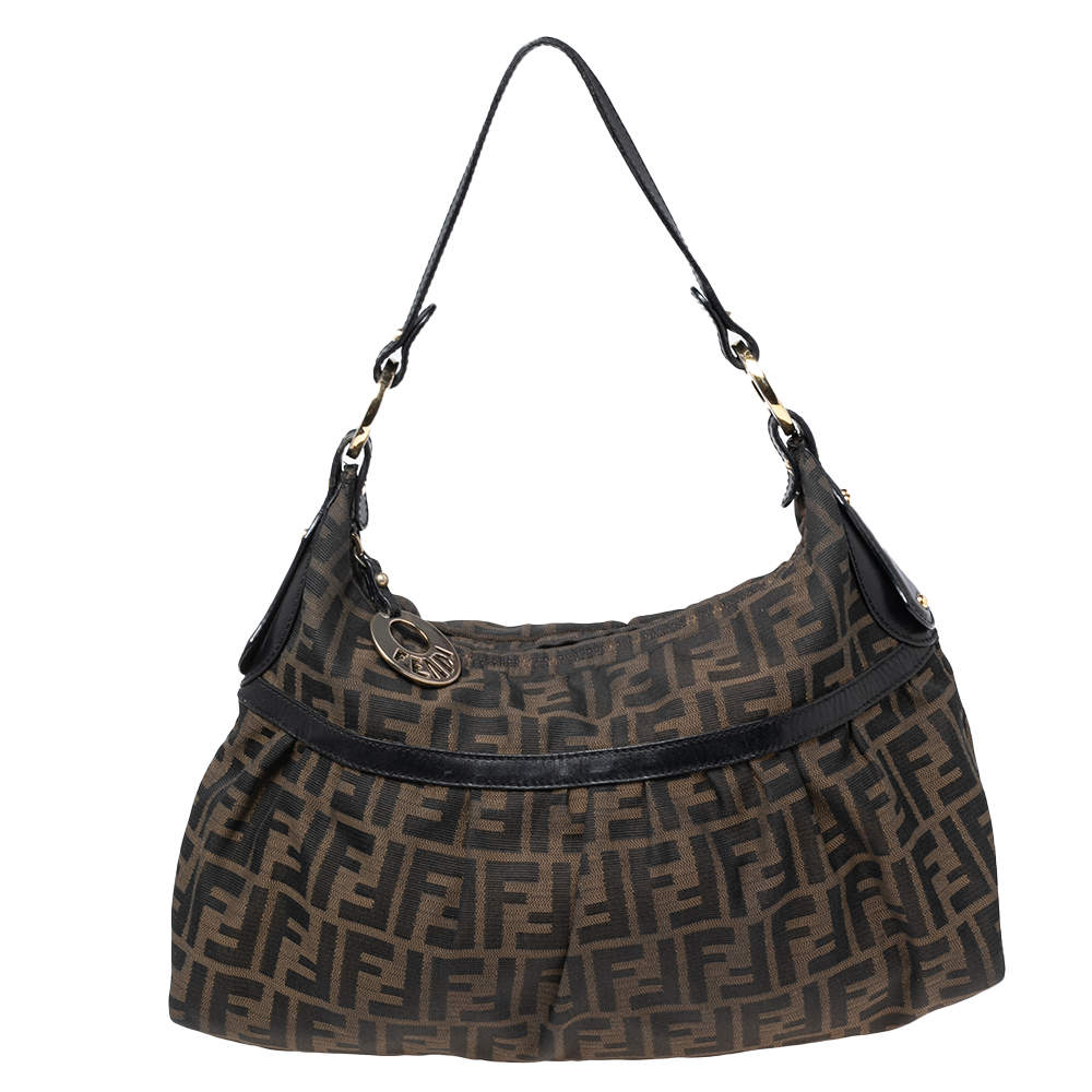 Pre Owned Fendi Tobacco Zucca Canvas And Leather Chef Hobo