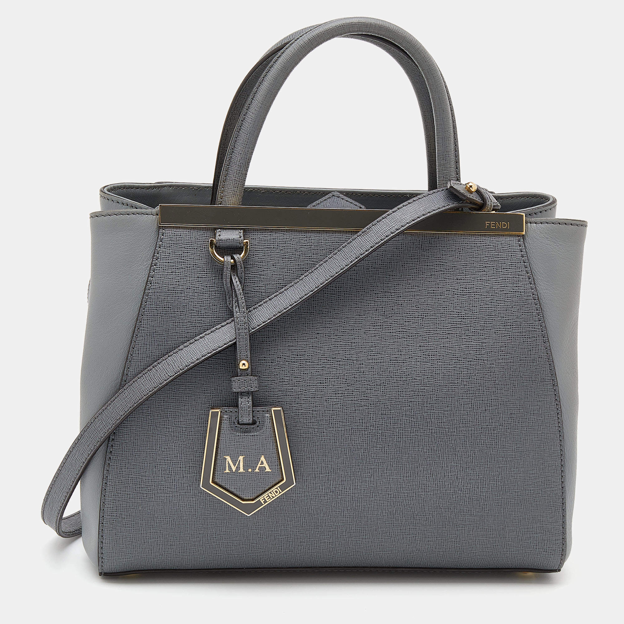 Pre Owned Fendi Grey Leather Mini 2Jours Tote