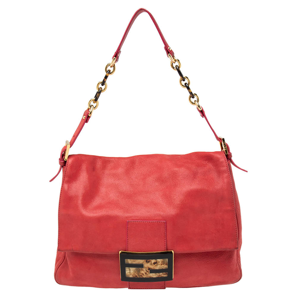 Pre Owned Fendi Pink Iridescent Leather Large Mamma Forever Flap Shoulder Bag