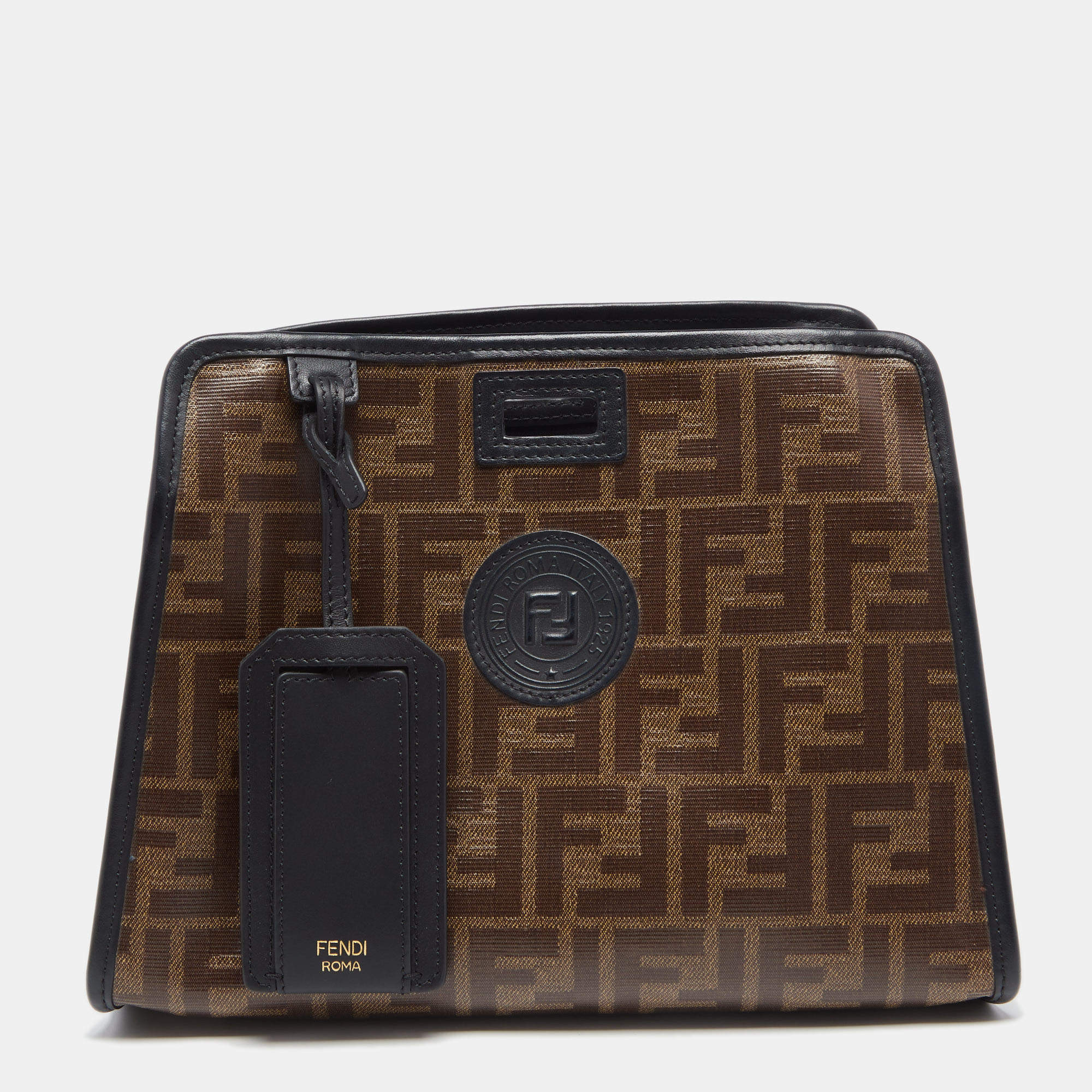 Pre Owned Fend Brown/Black Zucca Coated Canvas Peekaboo Defender Cover