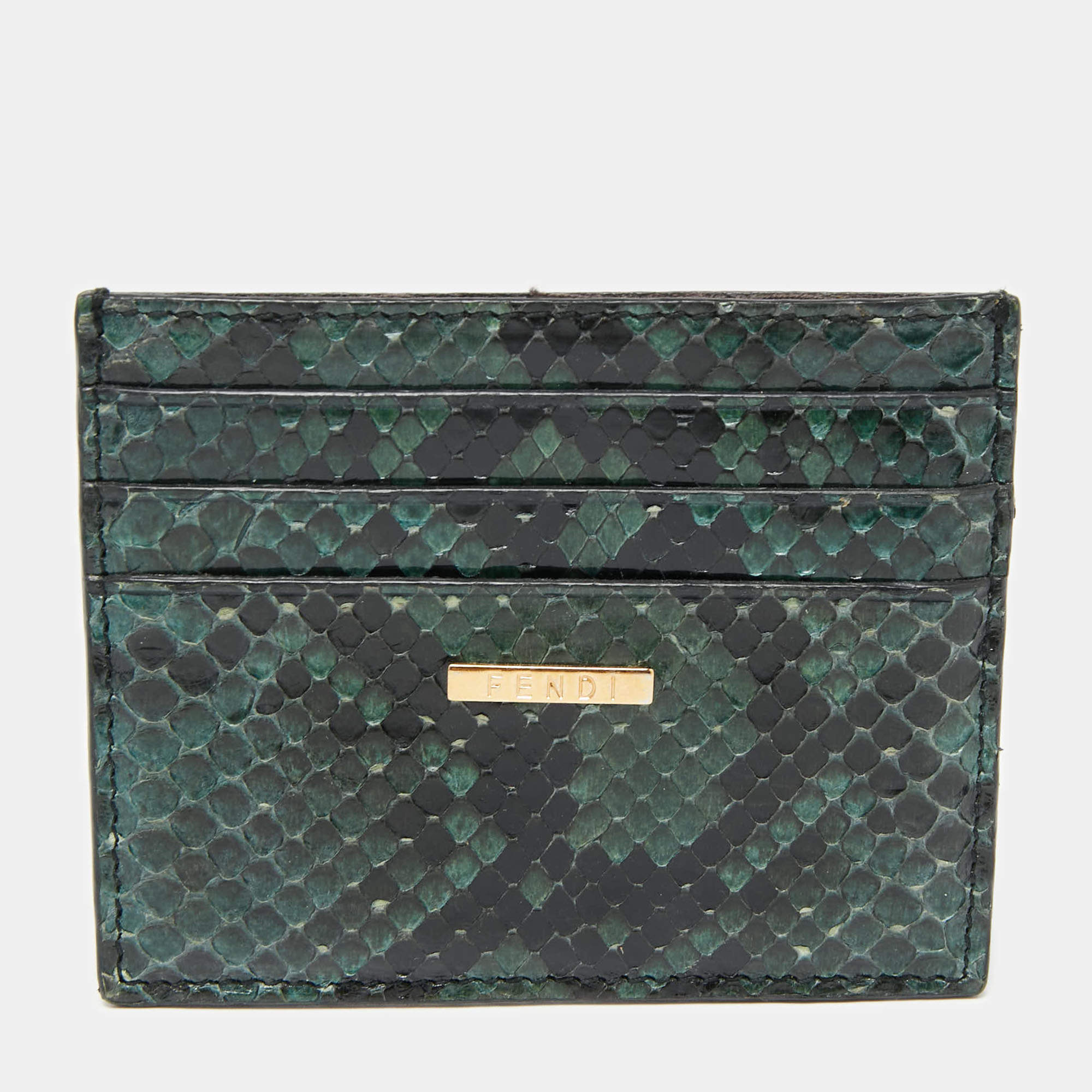 Pre Owned Fendi Green/Black Python Card Holder