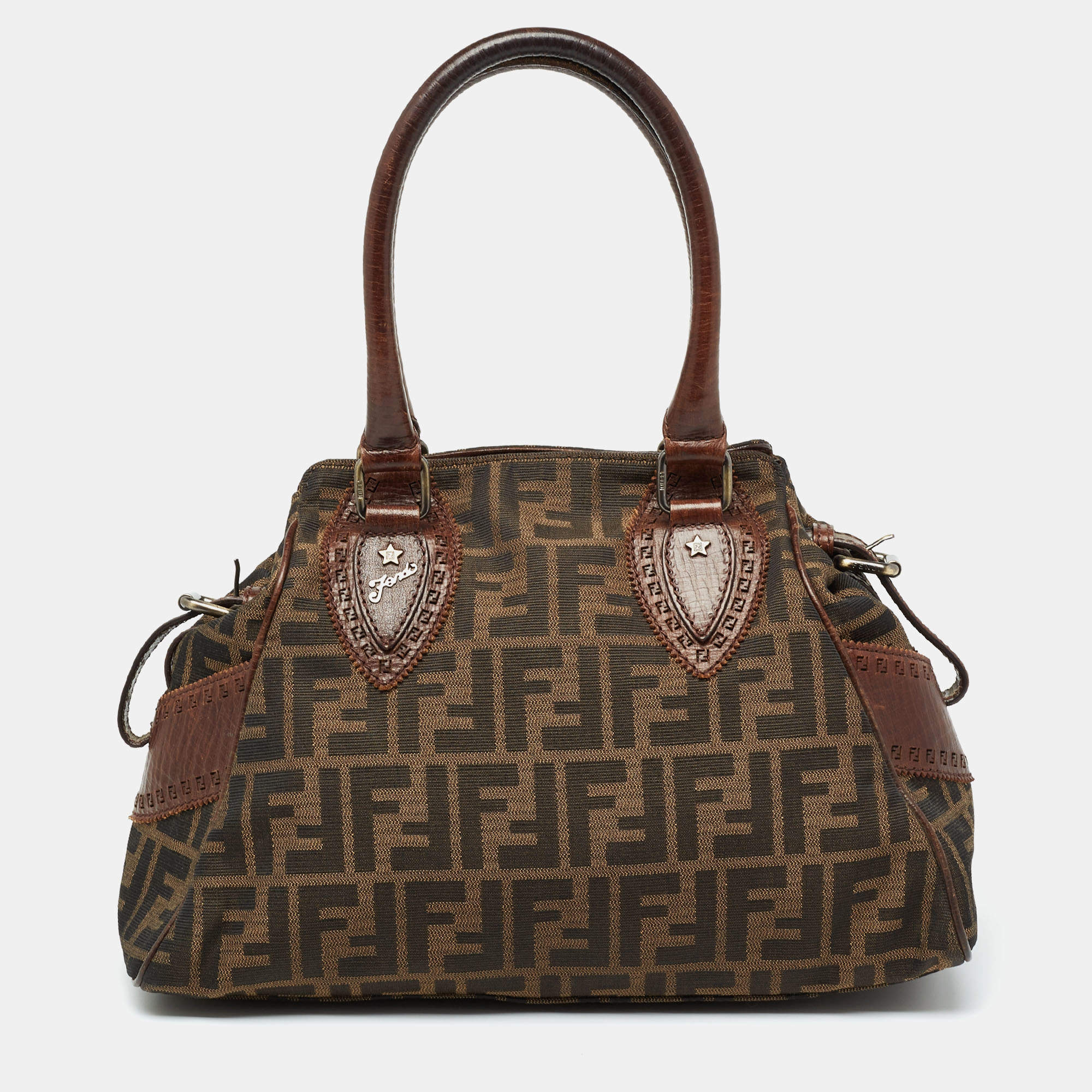 Pre Owned Fendi Tobacco Zucca Canvas and Leather Chef De Jour Bag