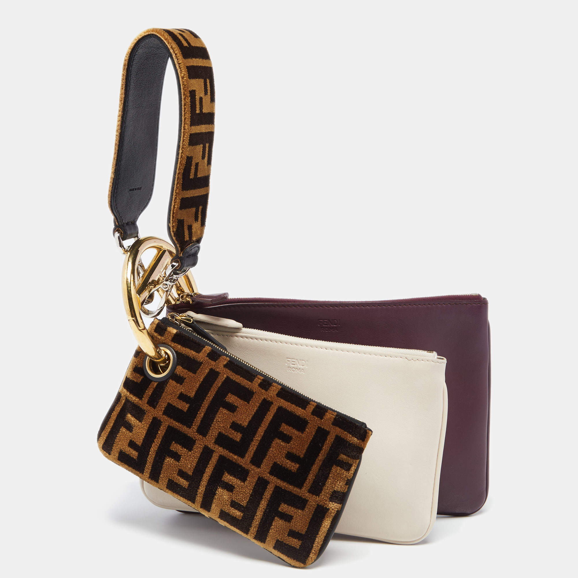 Pre Owned Fendi Multicolor Zucca Velvet and Leather Triplette Clutch Bag