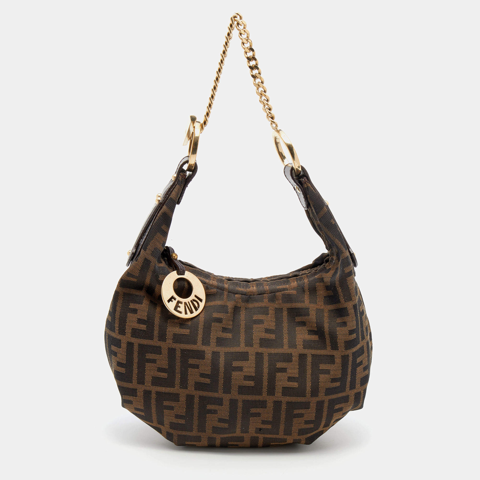 Pre Owned Fendi Tobacco Zucca Canvas Chef Chain Hobo