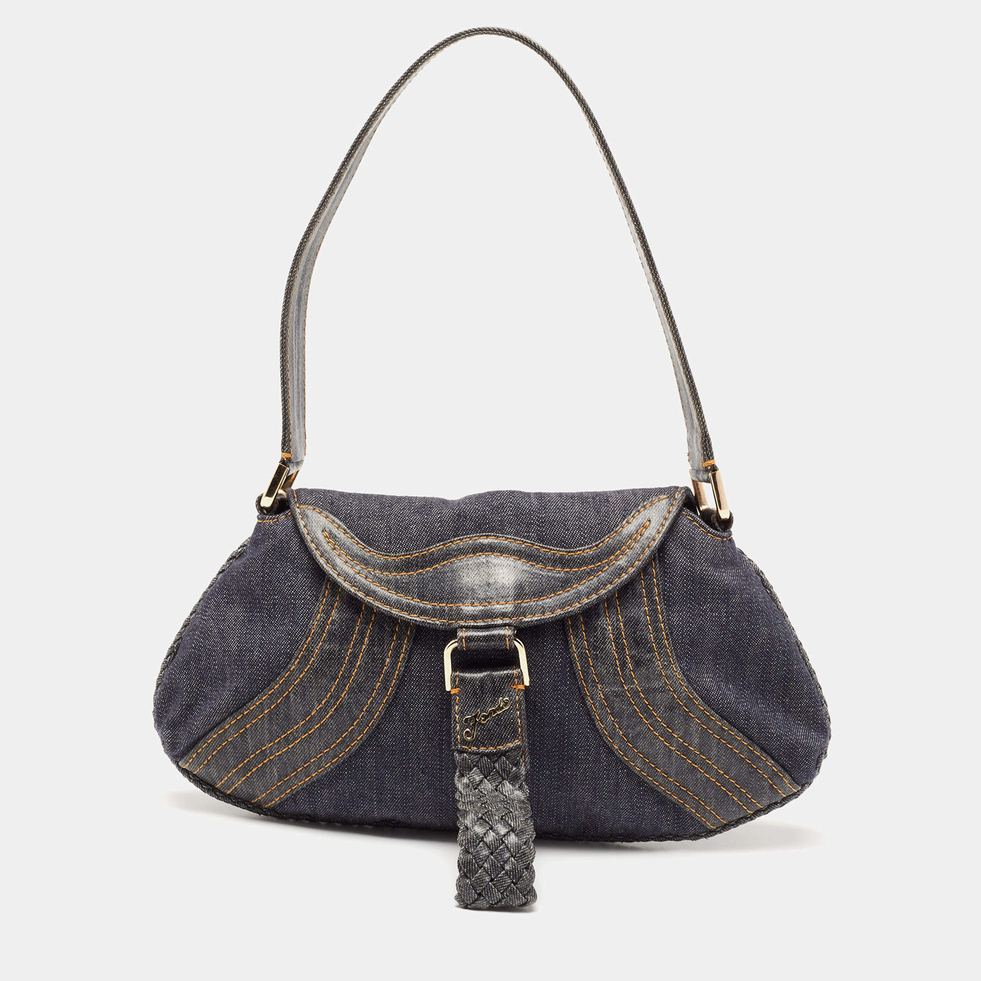 Pre Owned Fendi Blue Denim Mine Spy Hobo