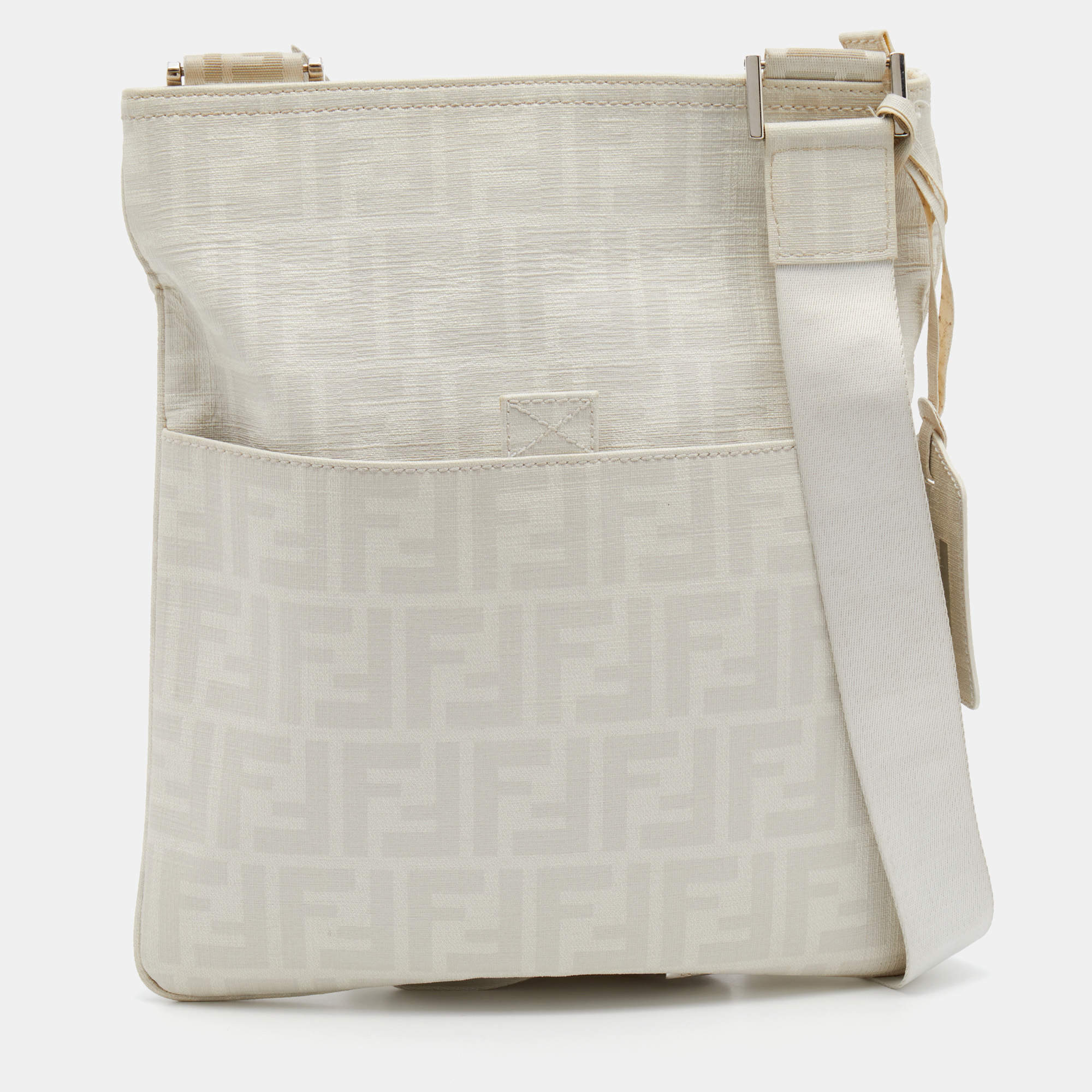 Fendi White Zucca Coated Canvas Messenger Bag