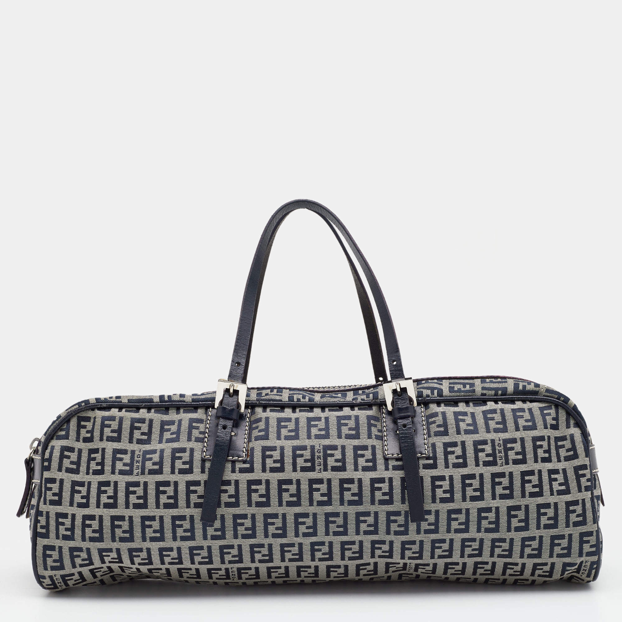 Pre Owned Fendi Grey/Black Zucchino Canvas And Leather Satchel