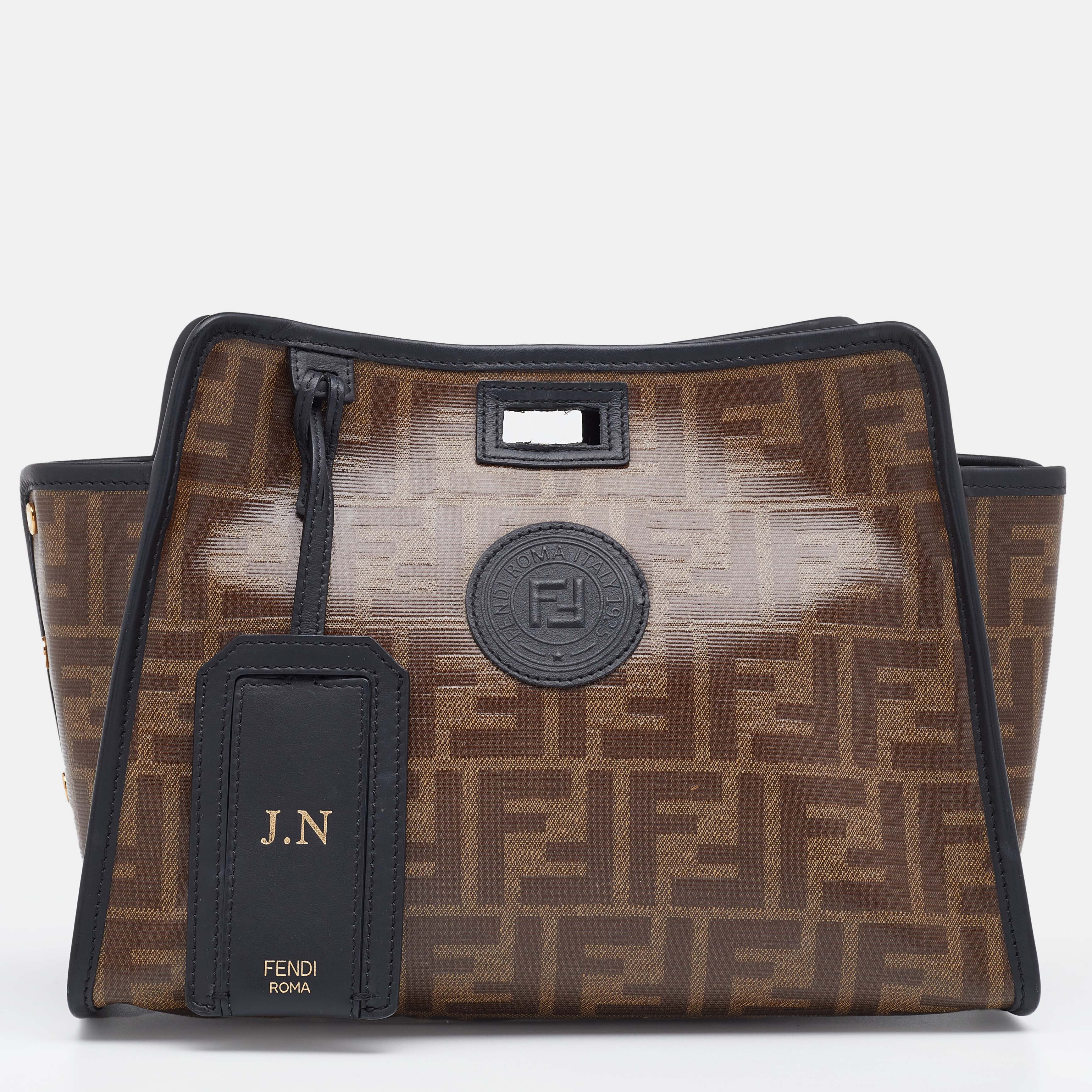 Pre Owned Fendi Brown/Black Zucca Coated Canvas Peekaboo Defender Cover