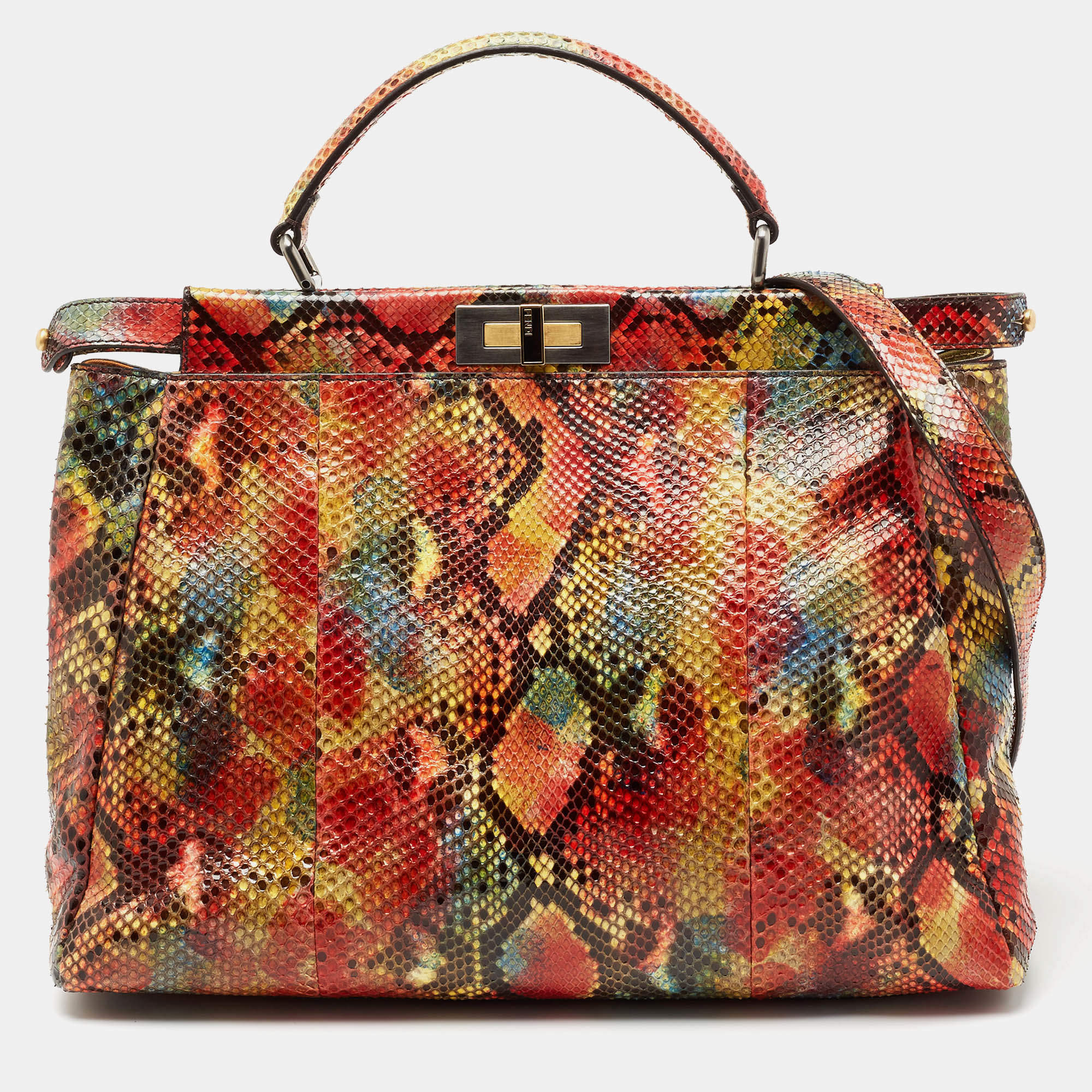 مملوكة مسبقًا Fendi Multicolor Python Large Peekaboo Top Handle Bag