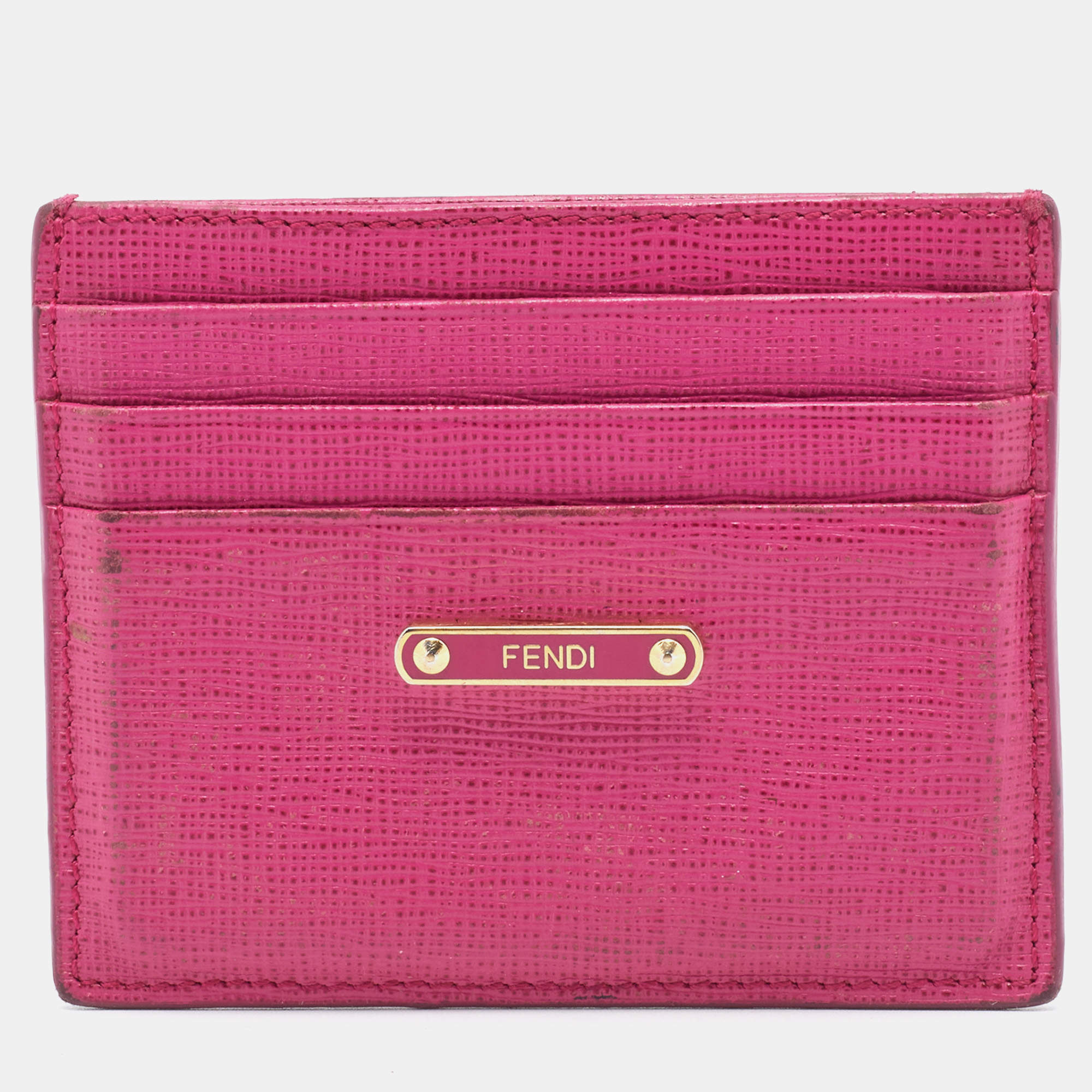 Pre Owned Fendi Pink Textured Leather Crayons Card Holder