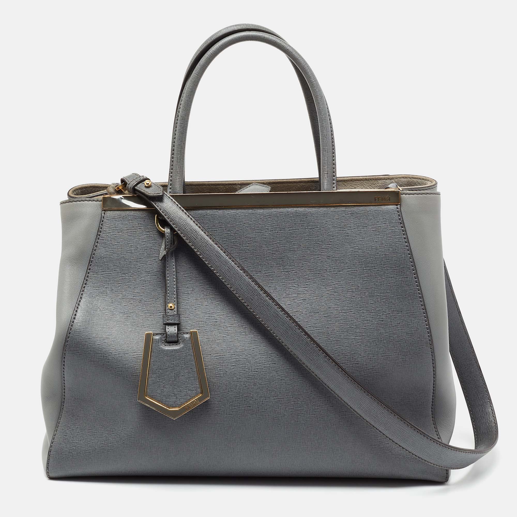Pre Owned Fendi Grey Leather Medium 2jours Tote