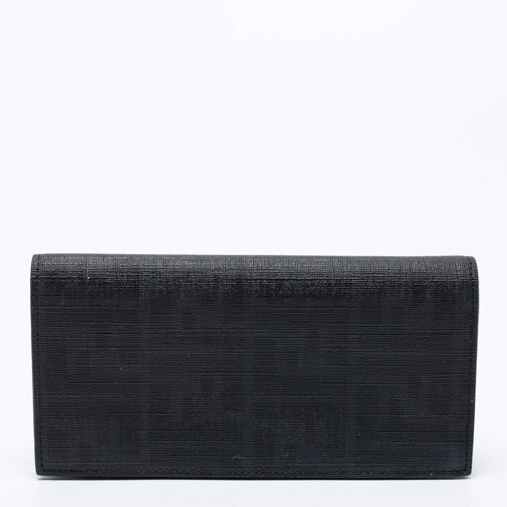 مملوكة مسبقًا Fendi Black Zucca Coated Canvas Bifold Continental Wallet