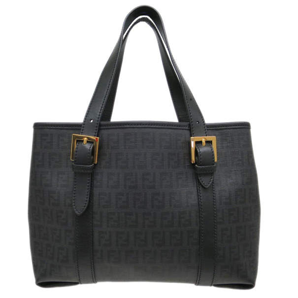 Pre Owned Fendi Black Zucchino Coated Canvas and Leather Tote