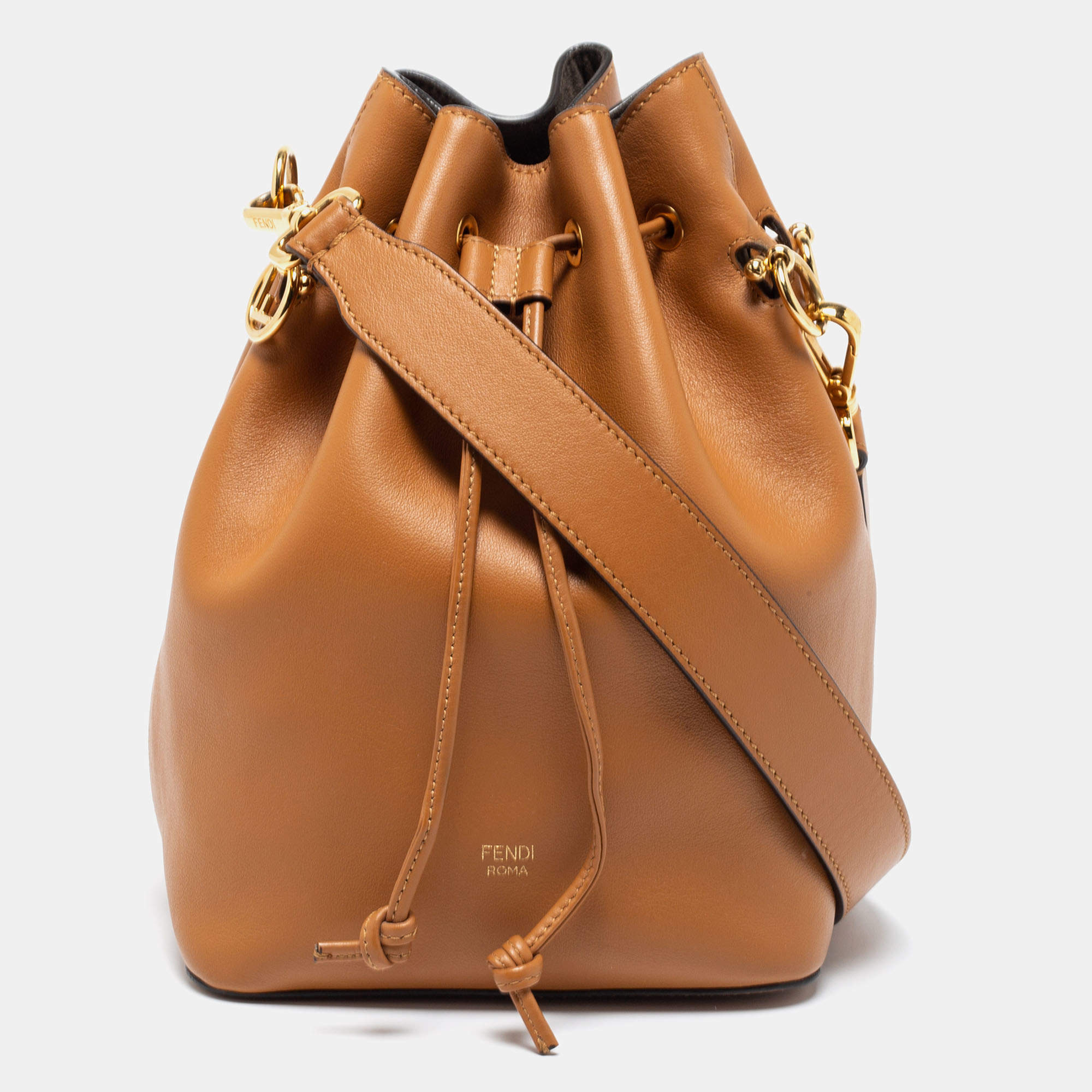 Pre Owned Fendi Brown Leather Grande Mon Tresor Bucket Bag