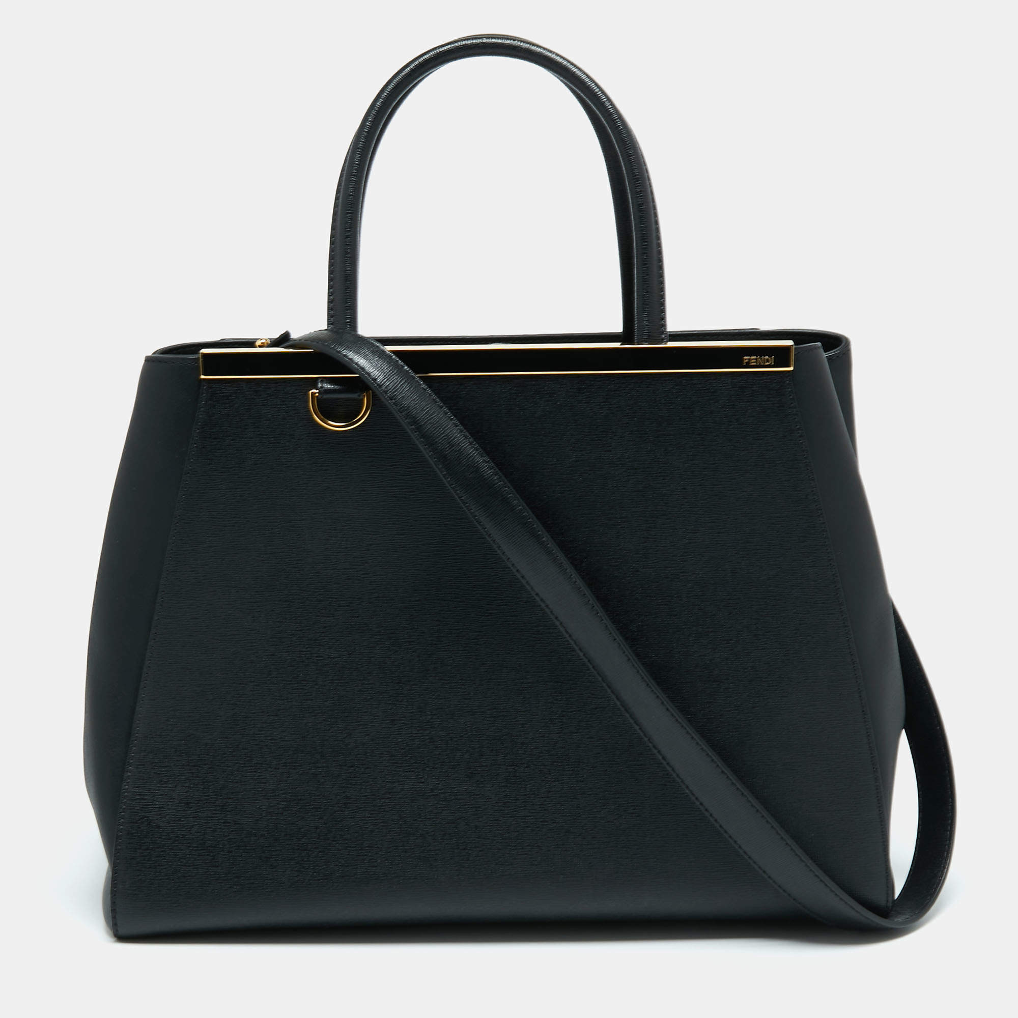 Pre Owned Fendi Black Leather Medium 2jours Tote