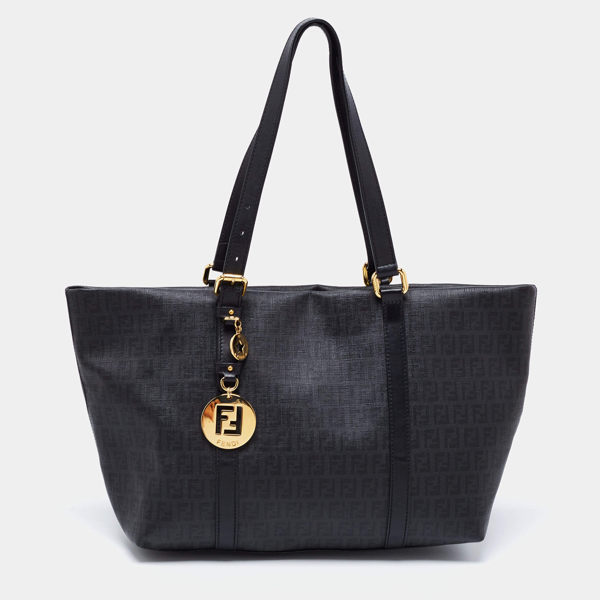 Pre Owned Fend Black Zucchino Coated Canvas and Leather Superstar Shopper Tote