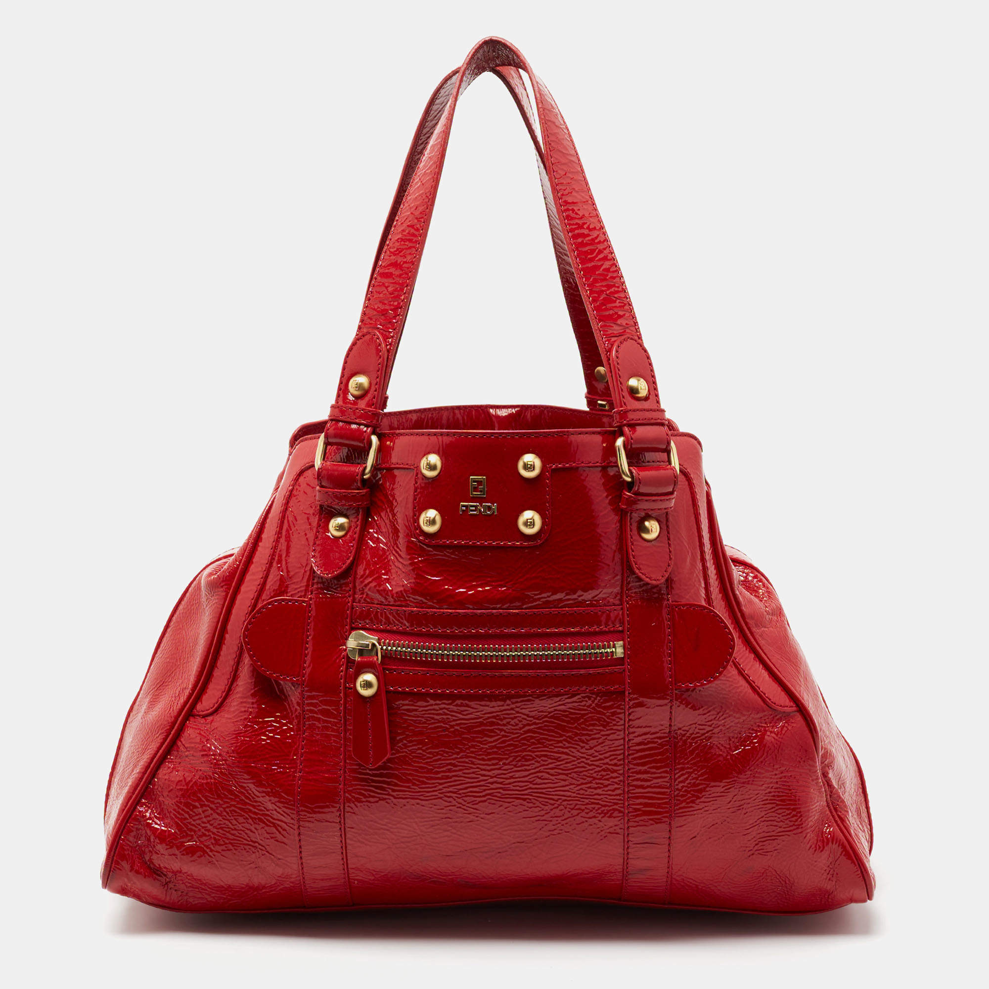 Pre Owned Fendi Red Patent Leather Medium Chef De Jour Tote