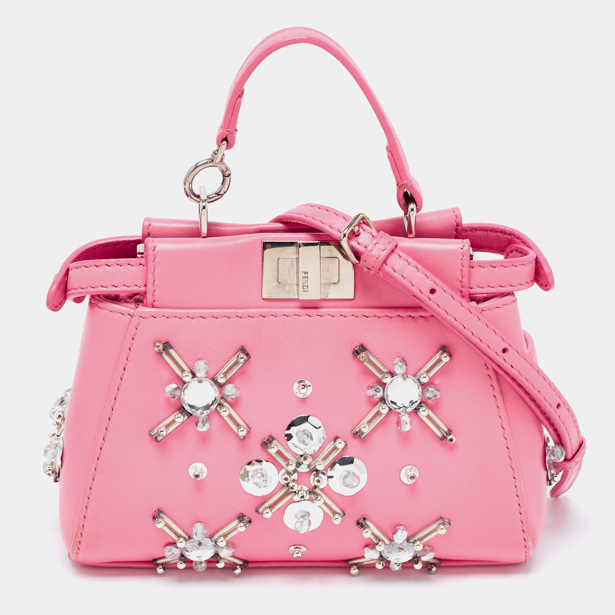 Pre Owned حقيبة كروس فندي مايكرو بيكابو جلد وردي مزخرف