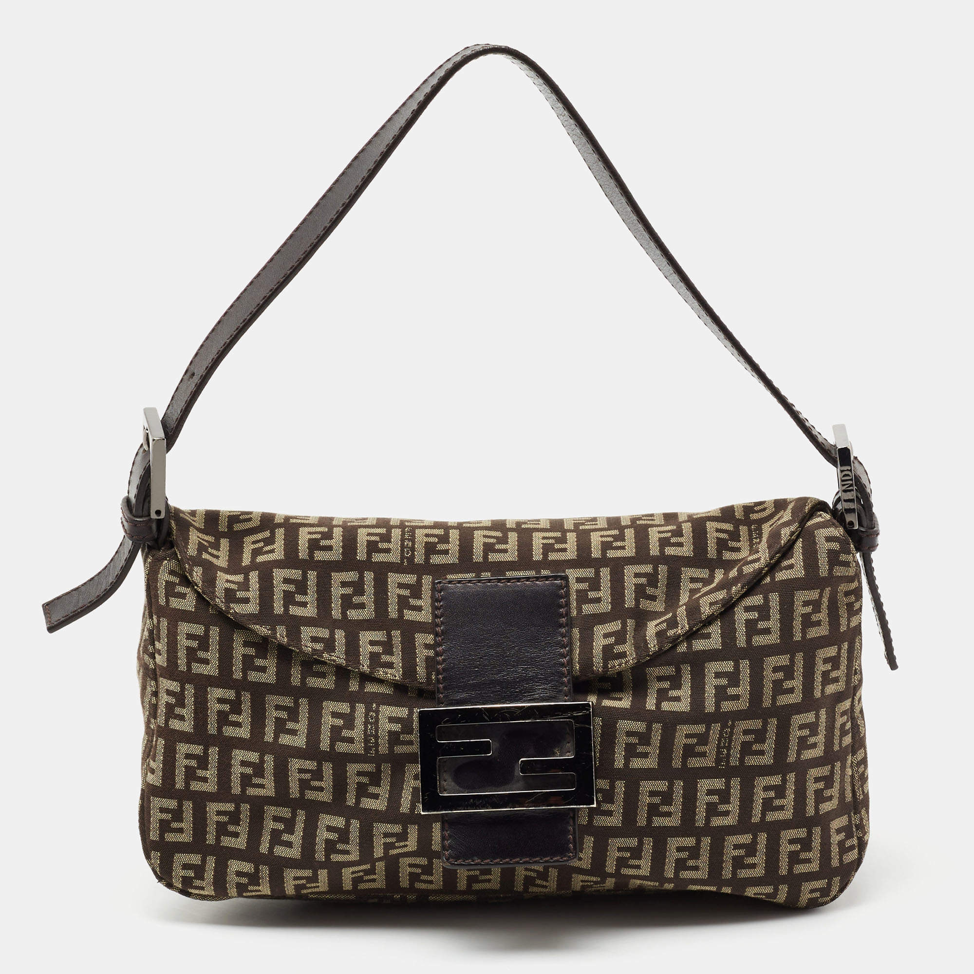 Fendi Tobacco Zucca Canvas and Leather Trim Baguette Bag