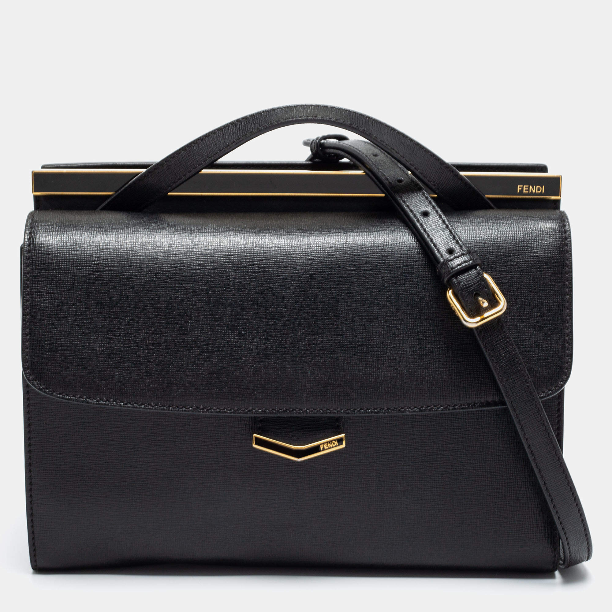 Pre Owned Fendi Black Leather Demi Jour Shoulder Bag