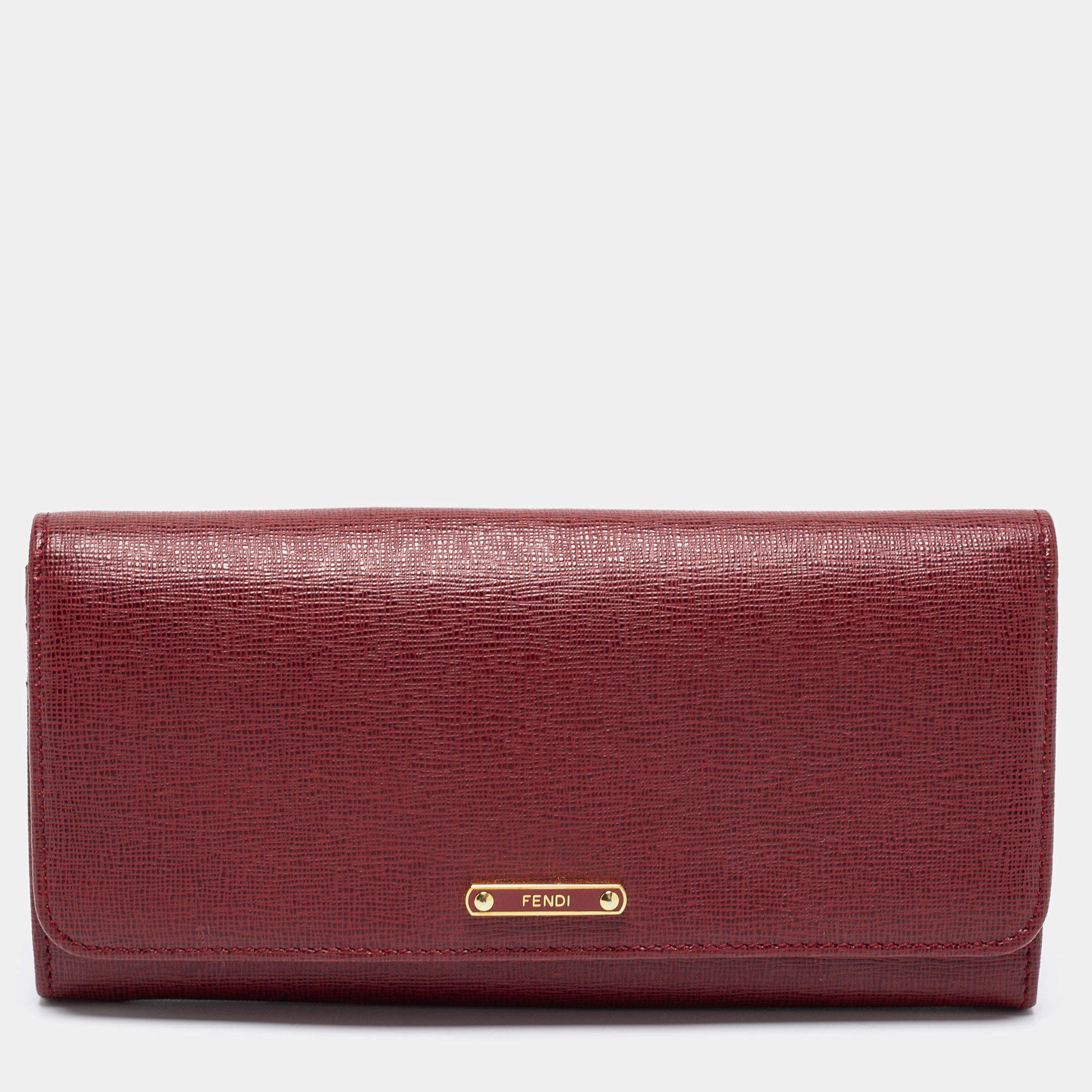 Pre Owned Fendi Burgundy Leather Continental Wallet