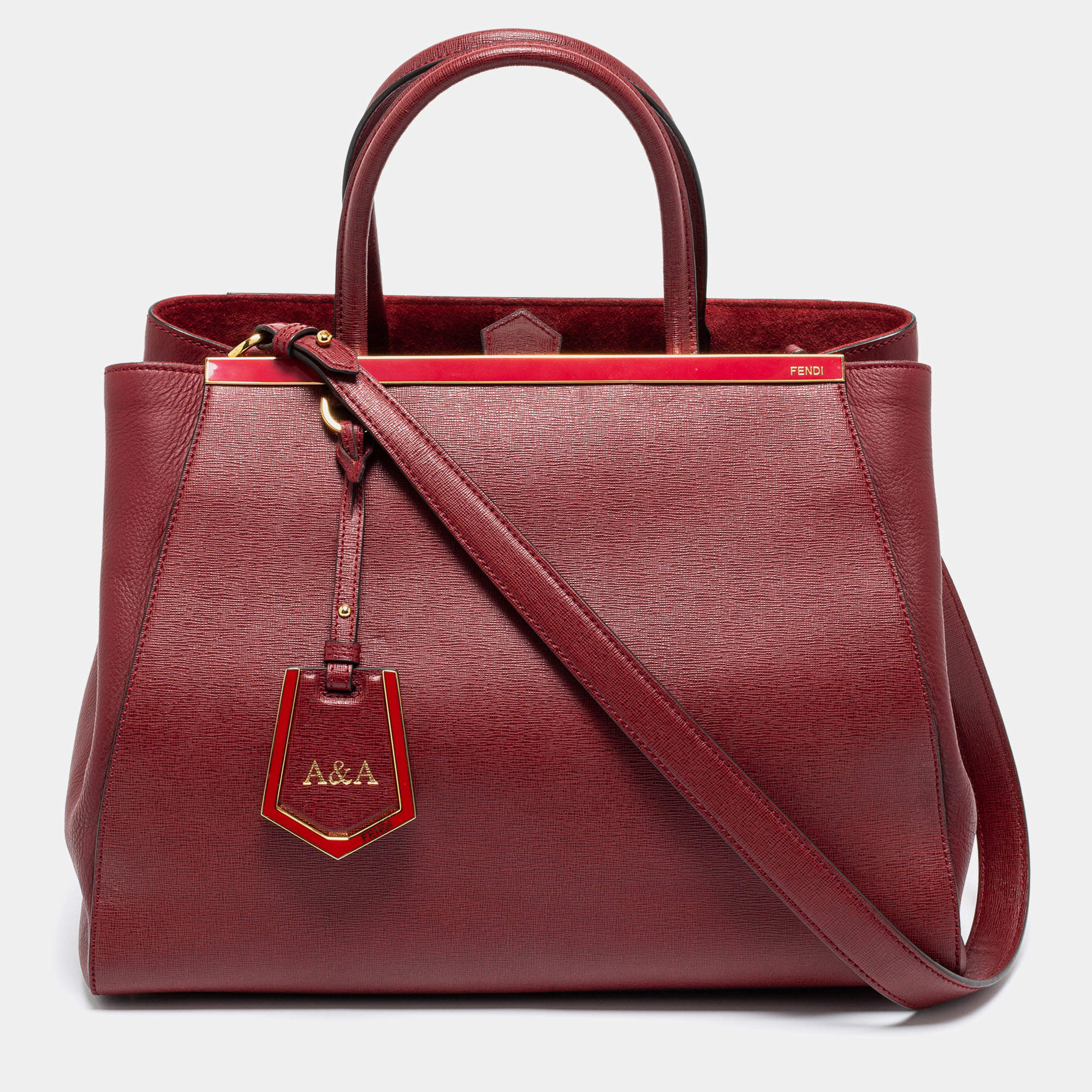 Pre Owned Fendi Burgundy Leather Medium 2jours Tote