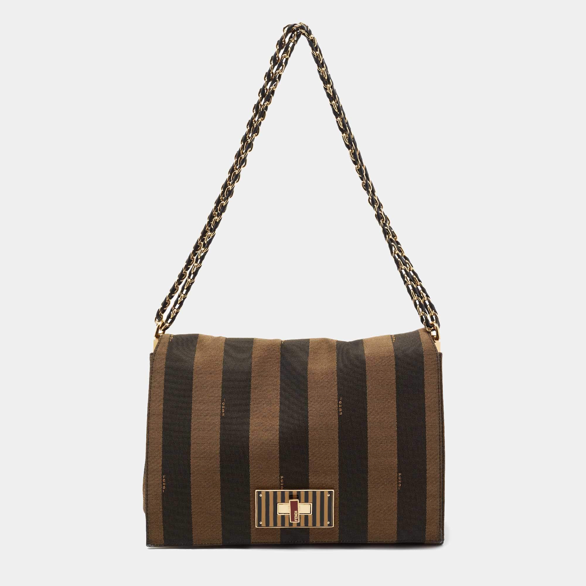 Pre Owned Fendi Brown/Beige Canvas Claudia Shoulder Bag